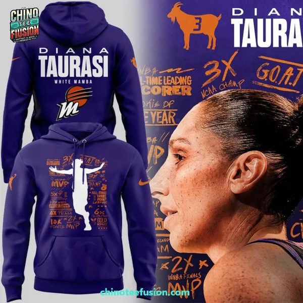 Goat Diana Taurasi x Phoenix Mercury White Mamba MVP 2025 3D T-Shirt