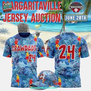 Hickory Crawdads Baseball Margaritaville Jersey Auction Hawaiian 2025 3D T-Shirt