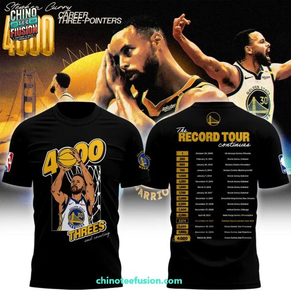 Golden State Warriors 4.000 Threes And Counting Record Tour Continues Stephen Curry 3D T-Shirt