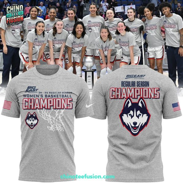 UConn Huskies Big East Conference 2024-2025 Reular Season Women’s Basketball Champions 3D T-Shirt – Grey